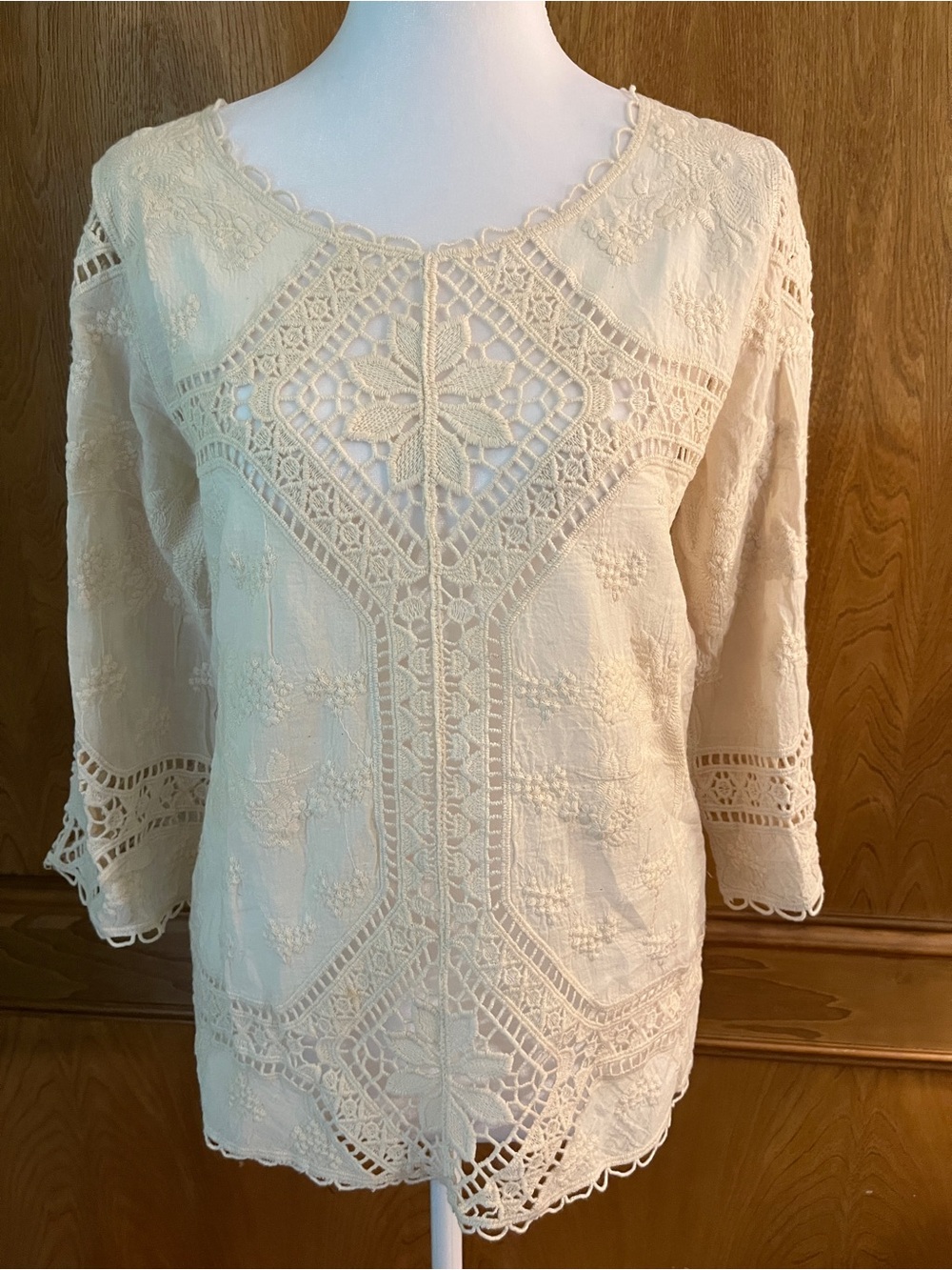 Sz S Altar'd State Ivory Crochet Tunic Shirt
